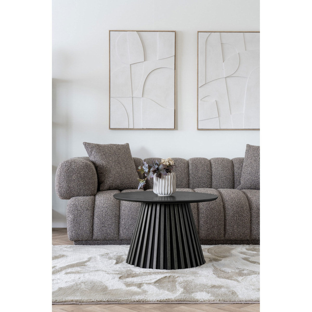 Osaka - Tavolino da salotto in impiallacciatura di rovere e MDF nero ø70x45 cm