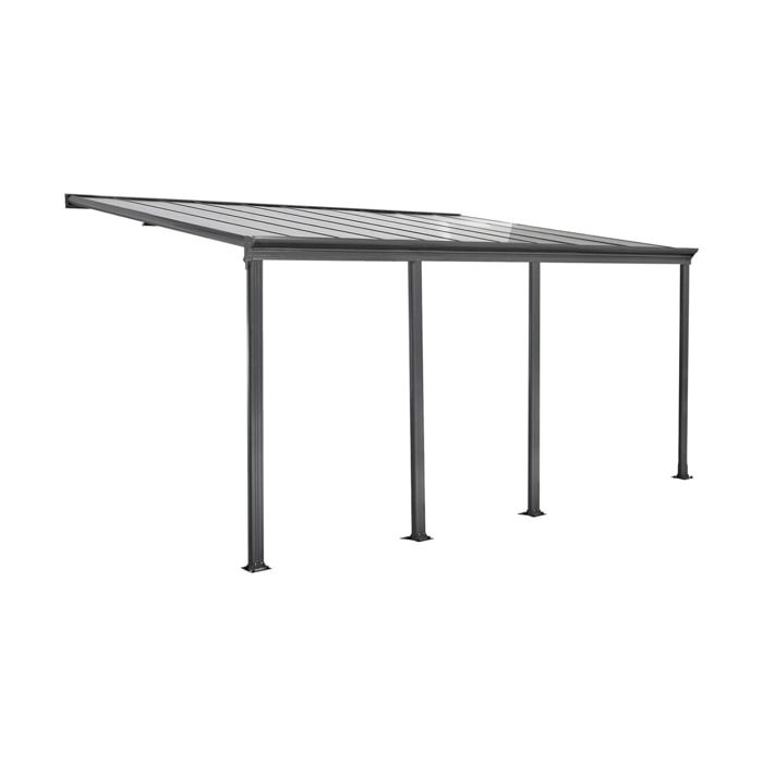 Pergola murale 3x6m anthracite aluminium et polycarbonate avec gouttière. pergola adossée