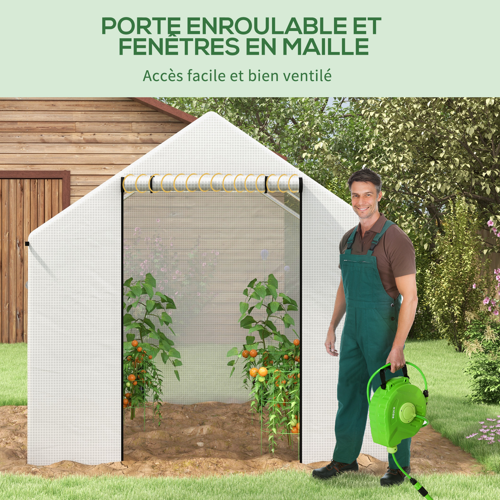 Serre de jardin tunnel 6 m² porte 4 fenêtres acier galvanisé PE blanc