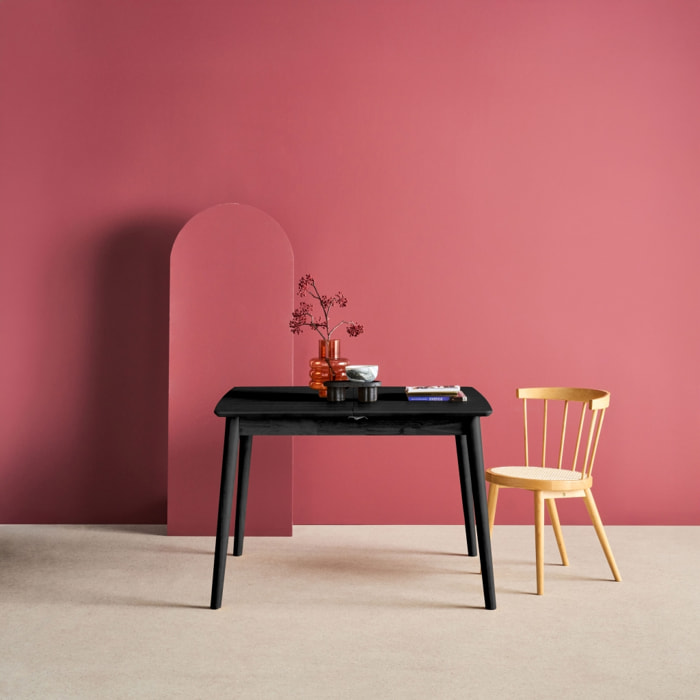 Table à manger rectangulaire extensible bois d'hévéa et placage chêne noir 4-6 places - 110/140 x 100 x 75 cm - Lina