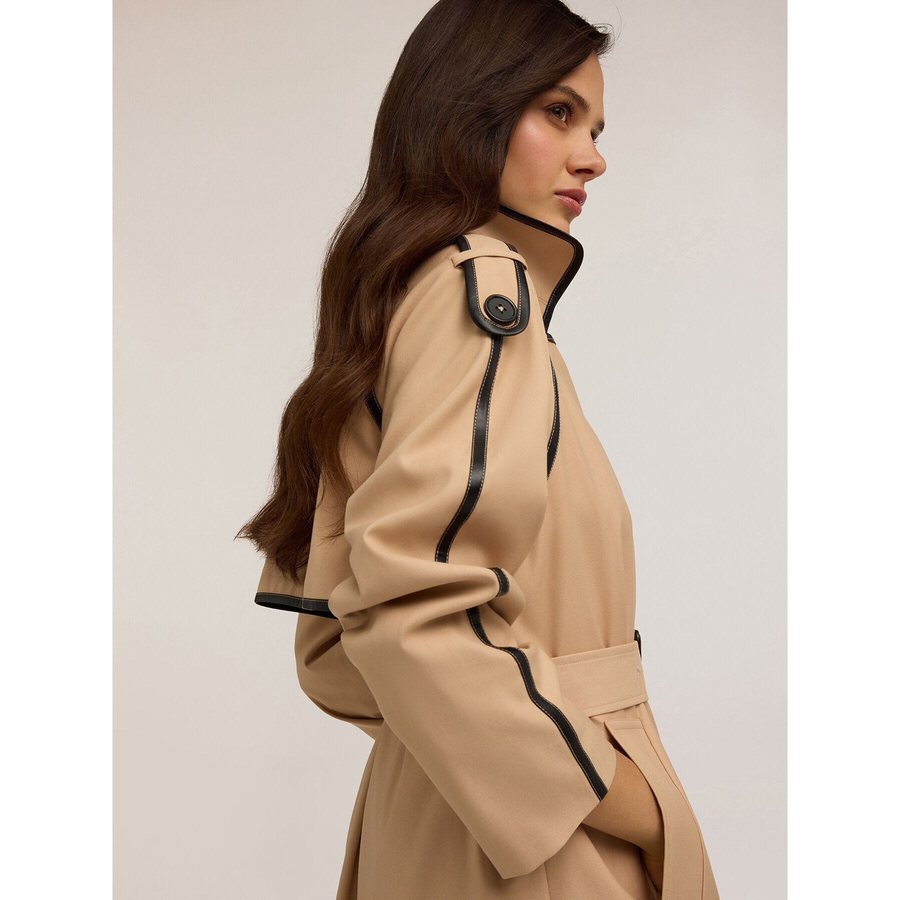 Motivi - Trench doppiopetto con bordature - Beige