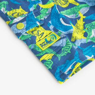 Bermudas niÃ±o, felpa estampada, azul Ã­ndigo