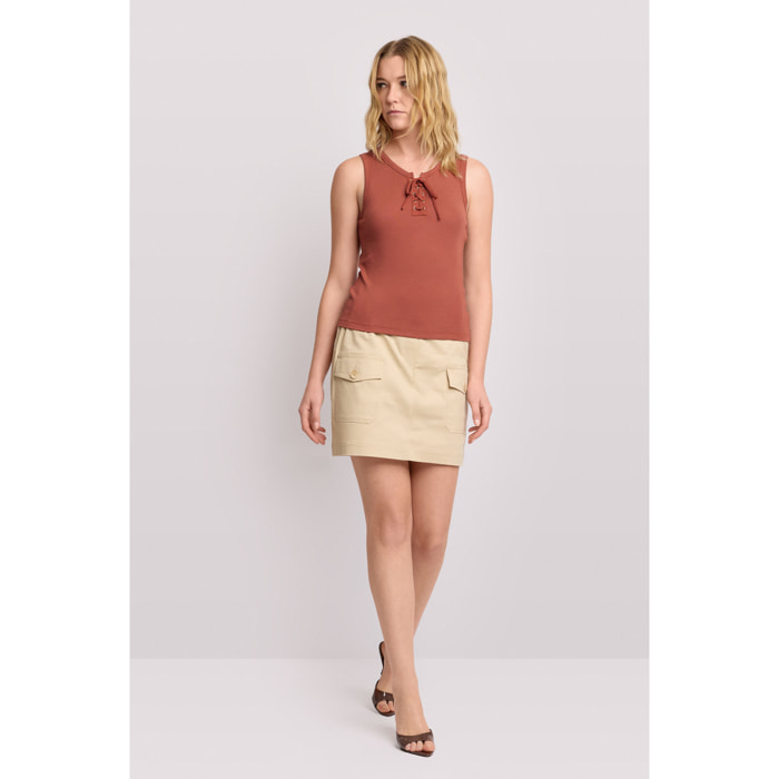 Kocca - Top a costine Donna, Tinta unita, Girocollo