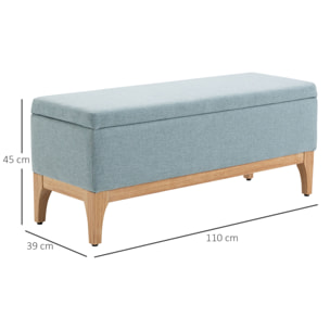 Baúl de Almacenaje para Dormitorio 72L Puff Almacenaje Tapizado en Lino Banco de Almacenaje con Patas de Madera y Almohadillas Ajustables para Entrada Salón 110x39x45 cm Verde Claro