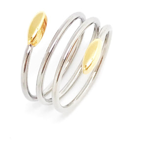 Anillo triple plata y oro ajustable espiral. acero