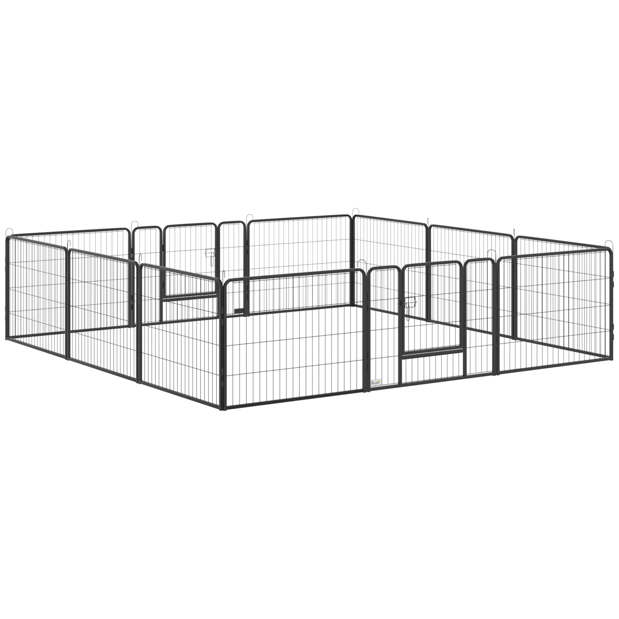 Parque para Perros de 12 Paneles Parque de Juegos de Bricolaje para Mascotas con 2 Puertas Corralito para Perros para Exterior Interior Acero 80x60 cm Negro