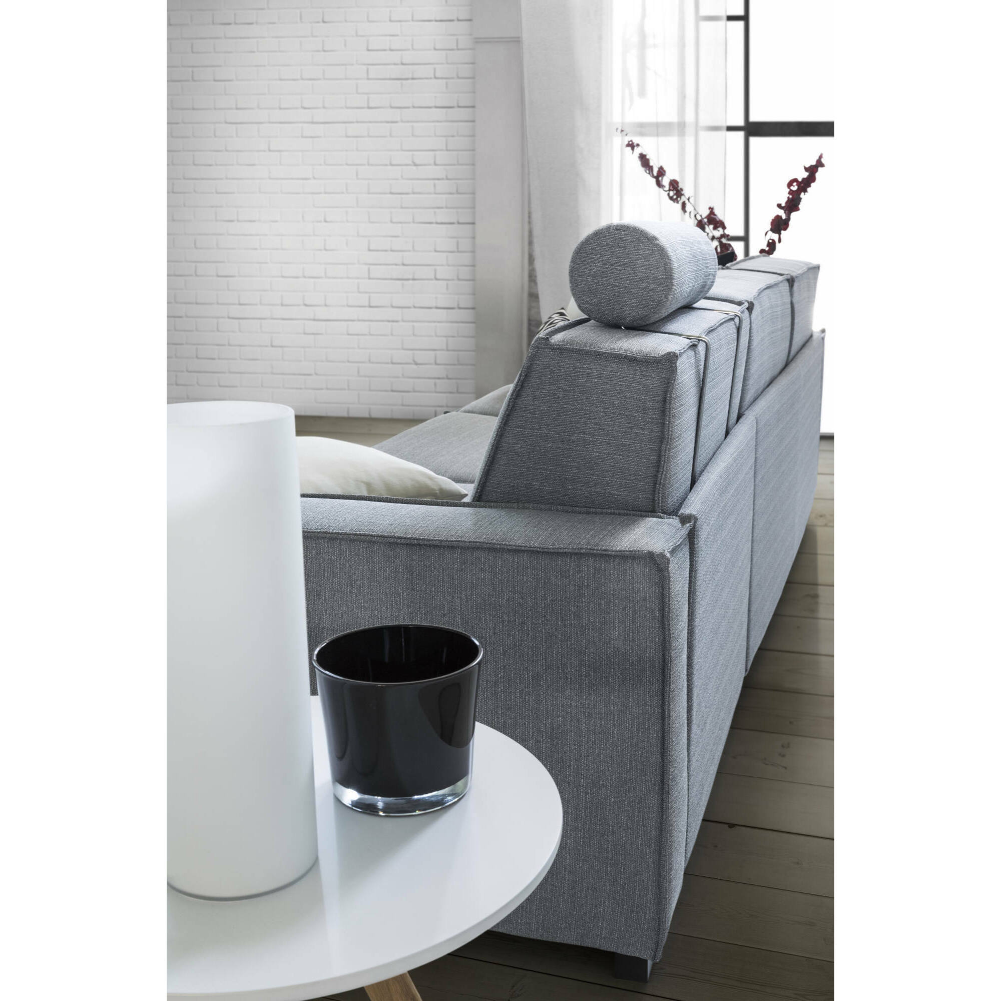 Divano letto con penisola Afar, Sofà con apertura girevole, Penisola contenitore Destra, Braccioli slim, 100% Made in Italy, Cm 260x95h90, Grigio
