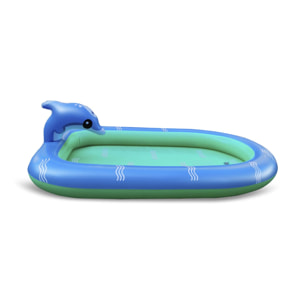 Piscina per bambini Splash Pad con delfino. Getti d'acqua laterali. 170x110 cm.