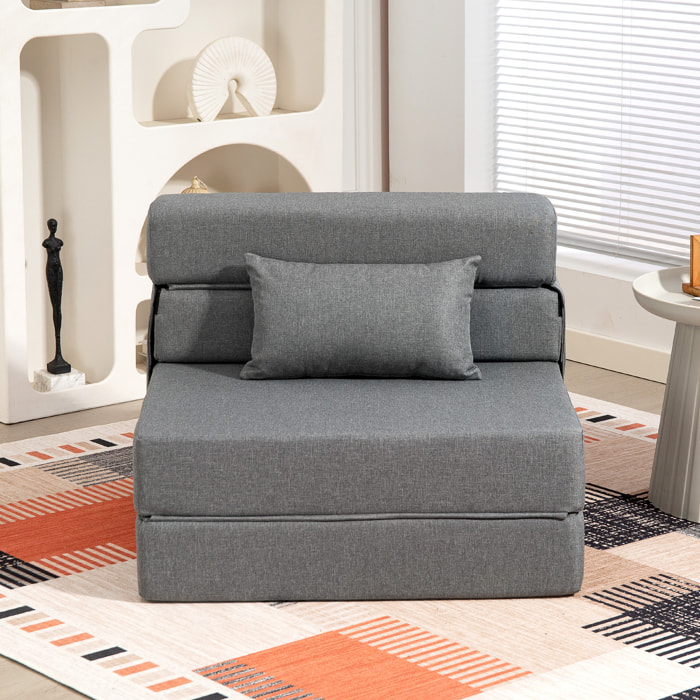 Chauffeuse futon grand confort avec coussin tissu toucher lin gris
