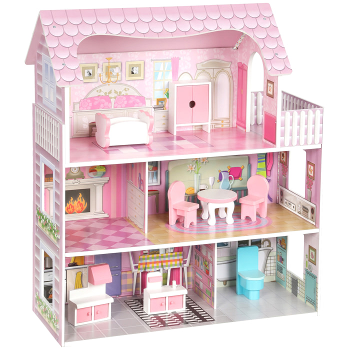 Maison de poupée LED en bois jeu d'imitation grand réalisme avec acessoires