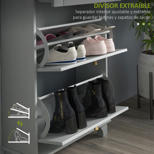 Mueble Zapatero Estrecho Zapatero Entrada Recibidor con 2 Cajones Abatibles y 1 Cajón Extraíble para 8 Pares de Zapatos para Pasillo 60x23,5x98,5 cm Gris