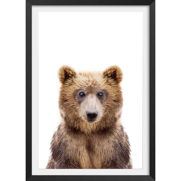 Affiche enfant bébé ours  Affiche + cadre en bois - Noir