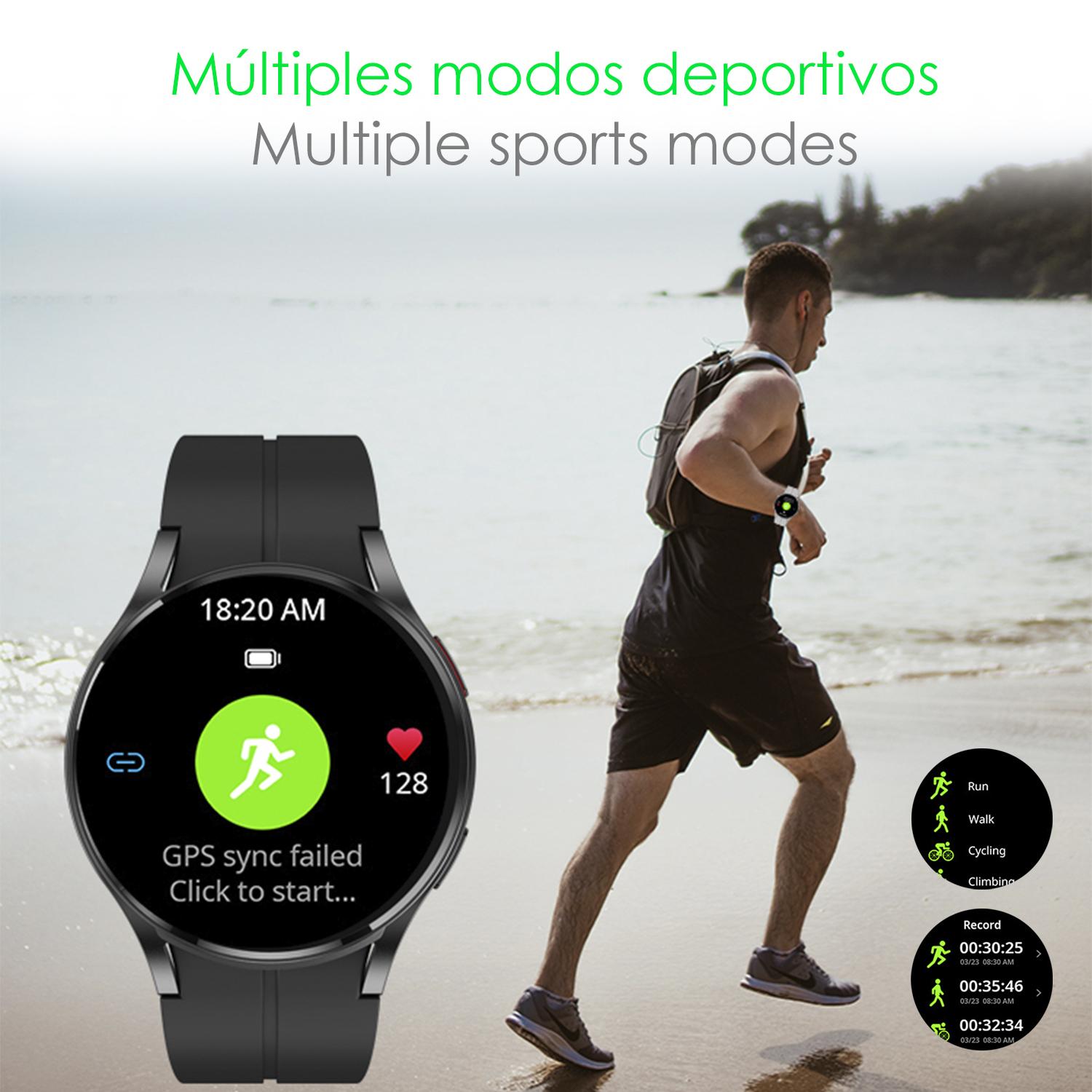 DAM Smartwatch R6 Pro Max, pantalla AMOLED, +100 modos deportivos. Llamadas BT, notificaciones push. Monitor glucosa en sangre. 4,15x1,1x4,9 Cm. Color: Plata