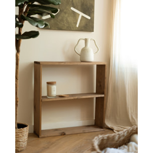 Estantería de madera maciza tono roble oscuro con 1 estante Alto: 74 Largo: 80 Ancho: 20