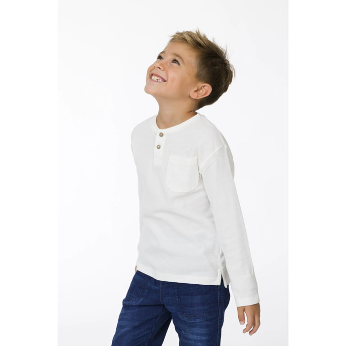 T-shirt Bambino Colore Ecru Cotone Bottoni