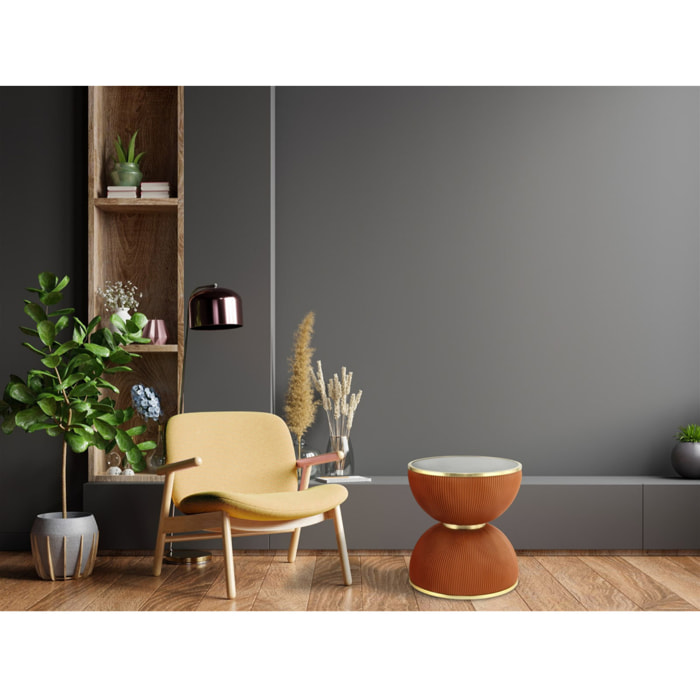 Tavolino di design Jokai in pietra sinterizzata e pelle PU cognac