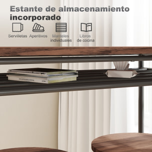 Juego de Mesa y Taburetes de Bar, Mesa Alta de Cocina con 2 Taburetes Industrial, Estante Abierto, Reposapiés, Ahorro de Espacio, para Espacios Reducidos, Comedor, Salón, Marrón