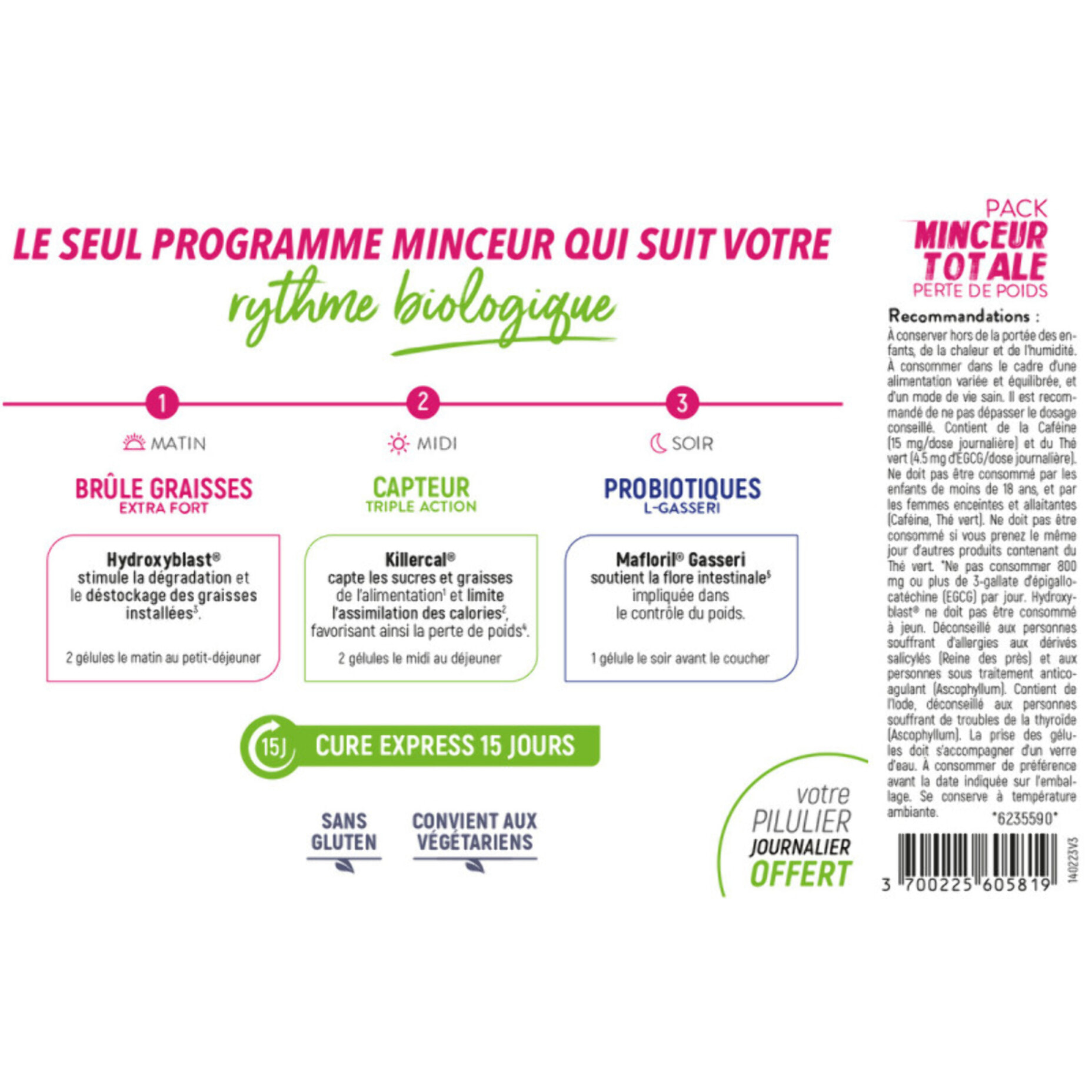 STC NUTRITION - Pack Minceur Totale - Cure Perte de Poids 3 en 1 - Brûle & Déstocke les graisses installées - Convient aux Vegan - Actifs Naturels - Sans Gluten - Pilulier offert - Cure 15 jours