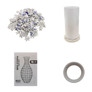 Puzzle 3D in ABS con 160 pezzi. Design vaso tradizionale con fiori blu.
