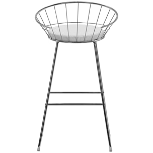 Lot de 2 tabourets de bar 75cm en métal chromé et coussin blanc ALEX