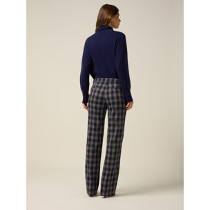 Oltre - Pantaloni gamba dritta in flanella check - Blu