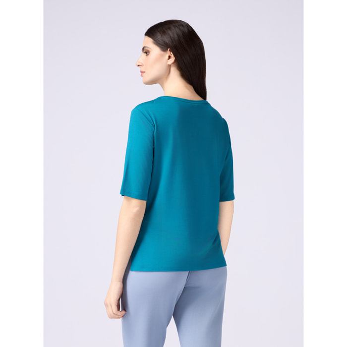 Oltre - T-shirt con ricamo in paillettes - Ottanio