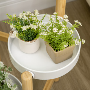 Soporte para Plantas Estantería para Plantas con Pies de Bambú Estantería para Flores con 4 Estantes Redondos Carga 20 kg para Interior y Exterior Ø28x80 cm Natural y Blanco