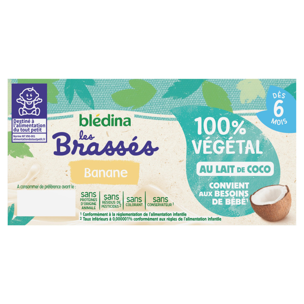 6x4 Brassés 100% Végétal Lait de Coco Banane - Bledina - Dès 6 mois