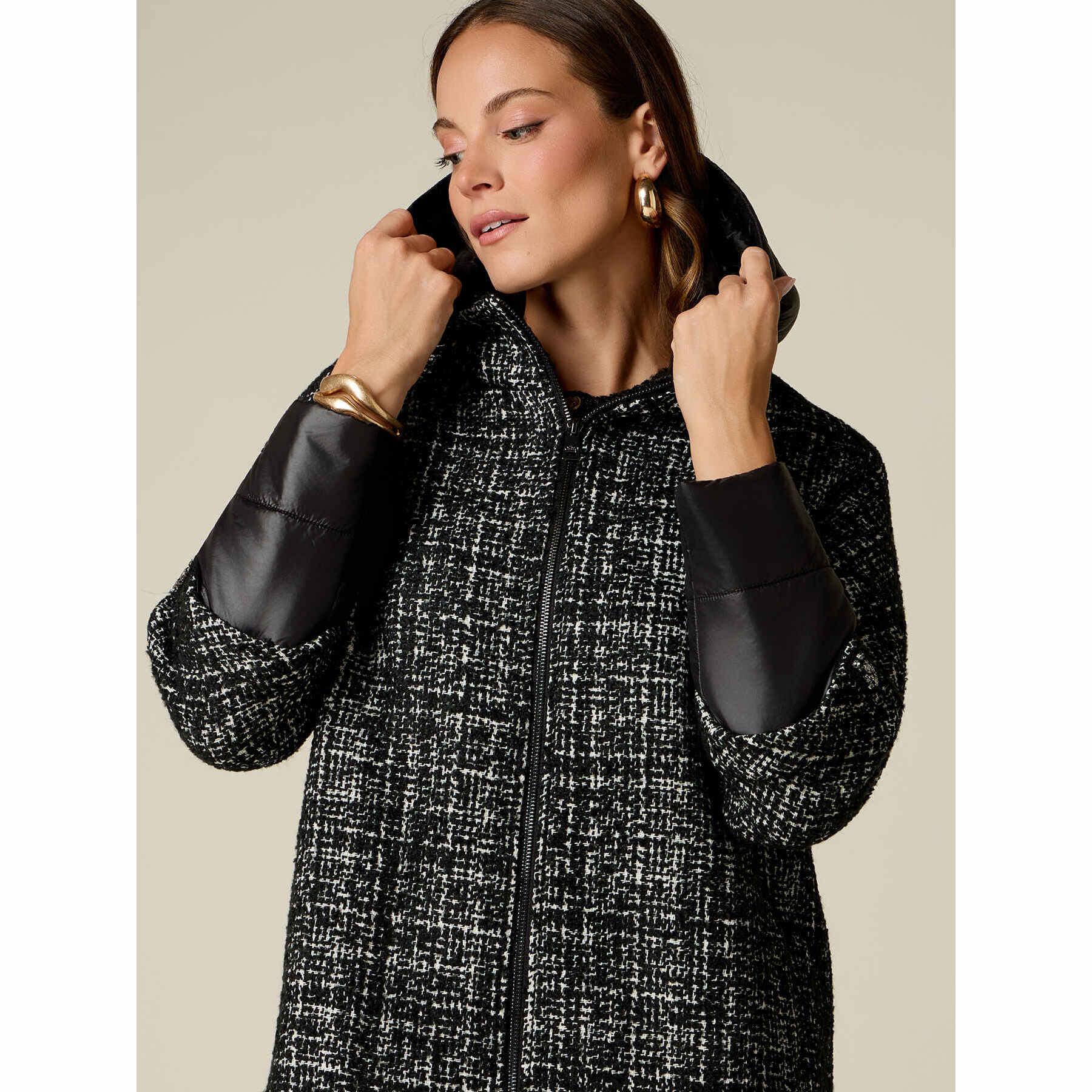 Oltre - Parka in tweed con dettagli trapuntati - Nero