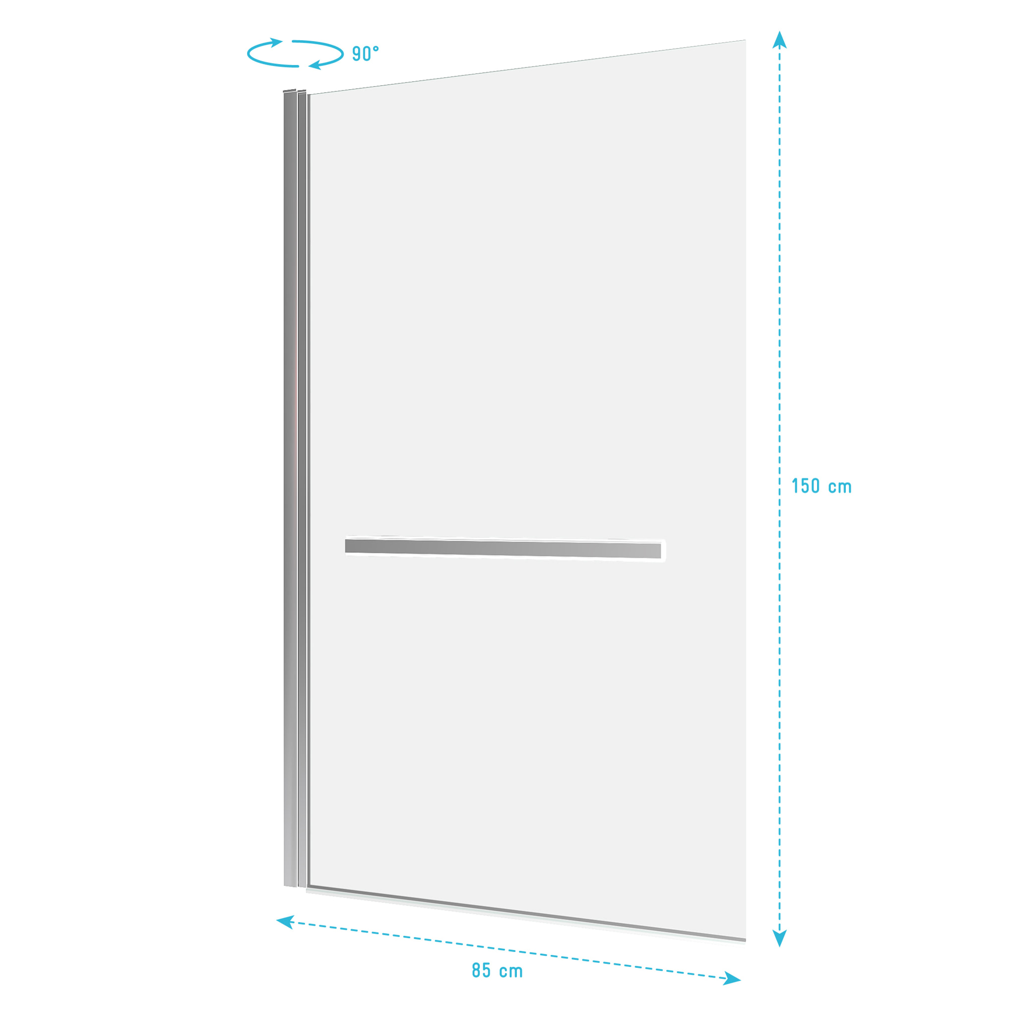 Pare baignoire Pivotant avec Porte-Serviette 85x150cm - Profilé Chrome - Verre 6mm - TSHAPE CHROMED