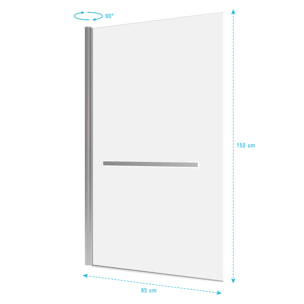Pare baignoire Pivotant avec Porte-Serviette 85x150cm - Profilé Chrome - Verre 6mm - TSHAPE CHROMED