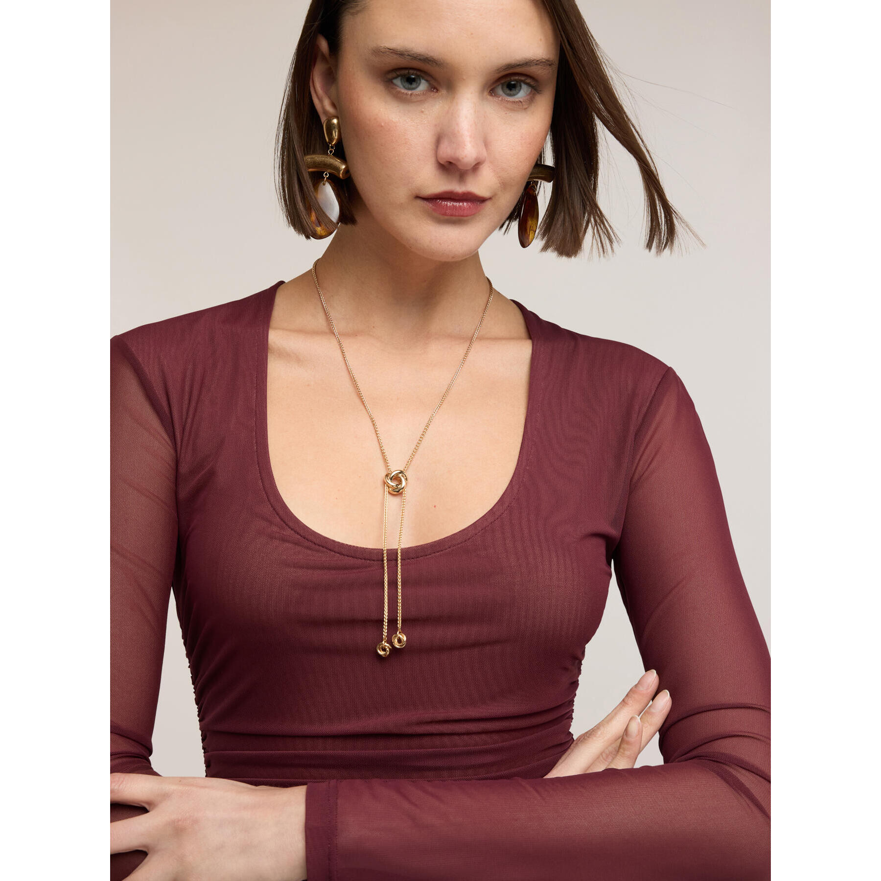 Motivi - Camiseta de manga larga en tul - Burgundy