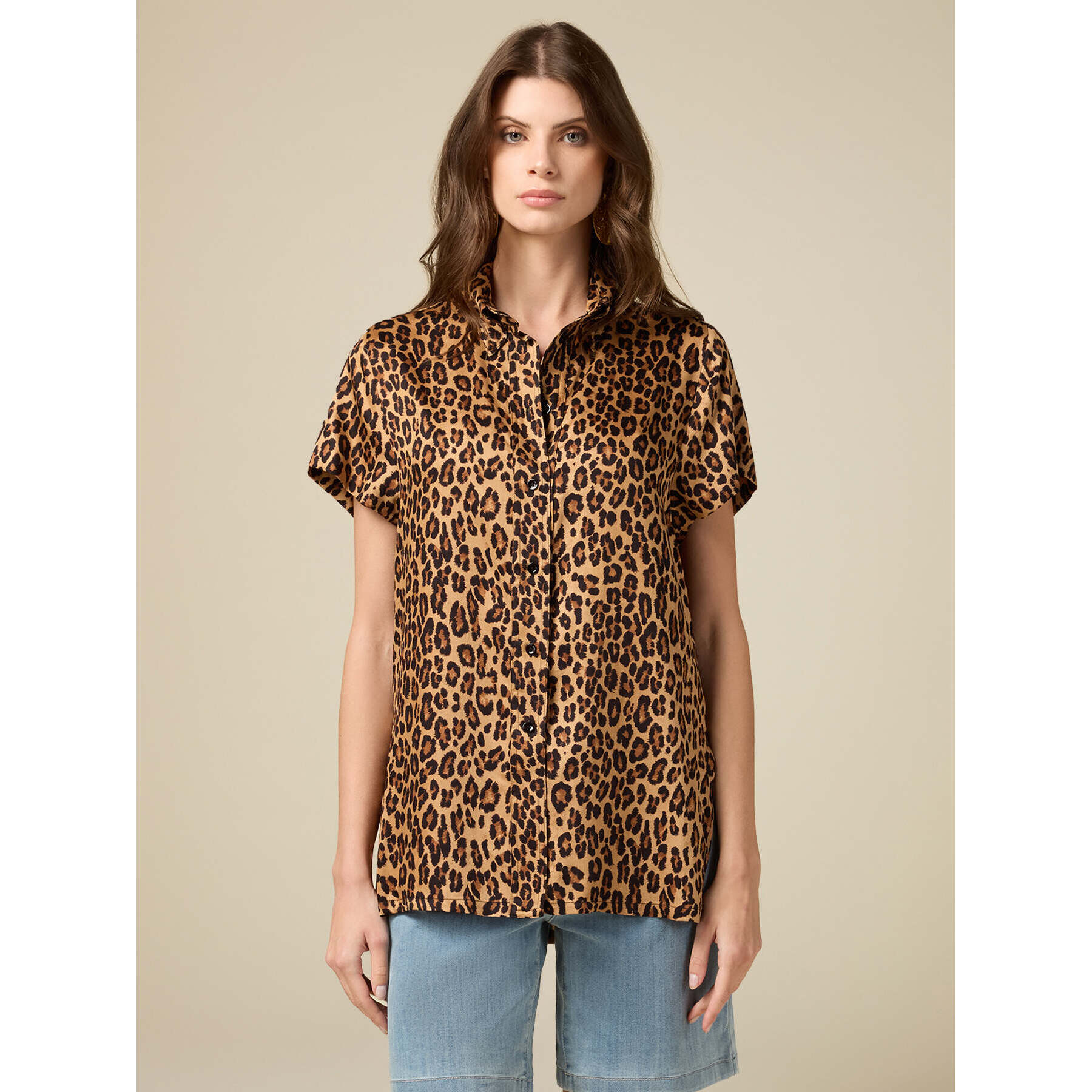 Oltre - Camicia animalier in viscosa - Marrone