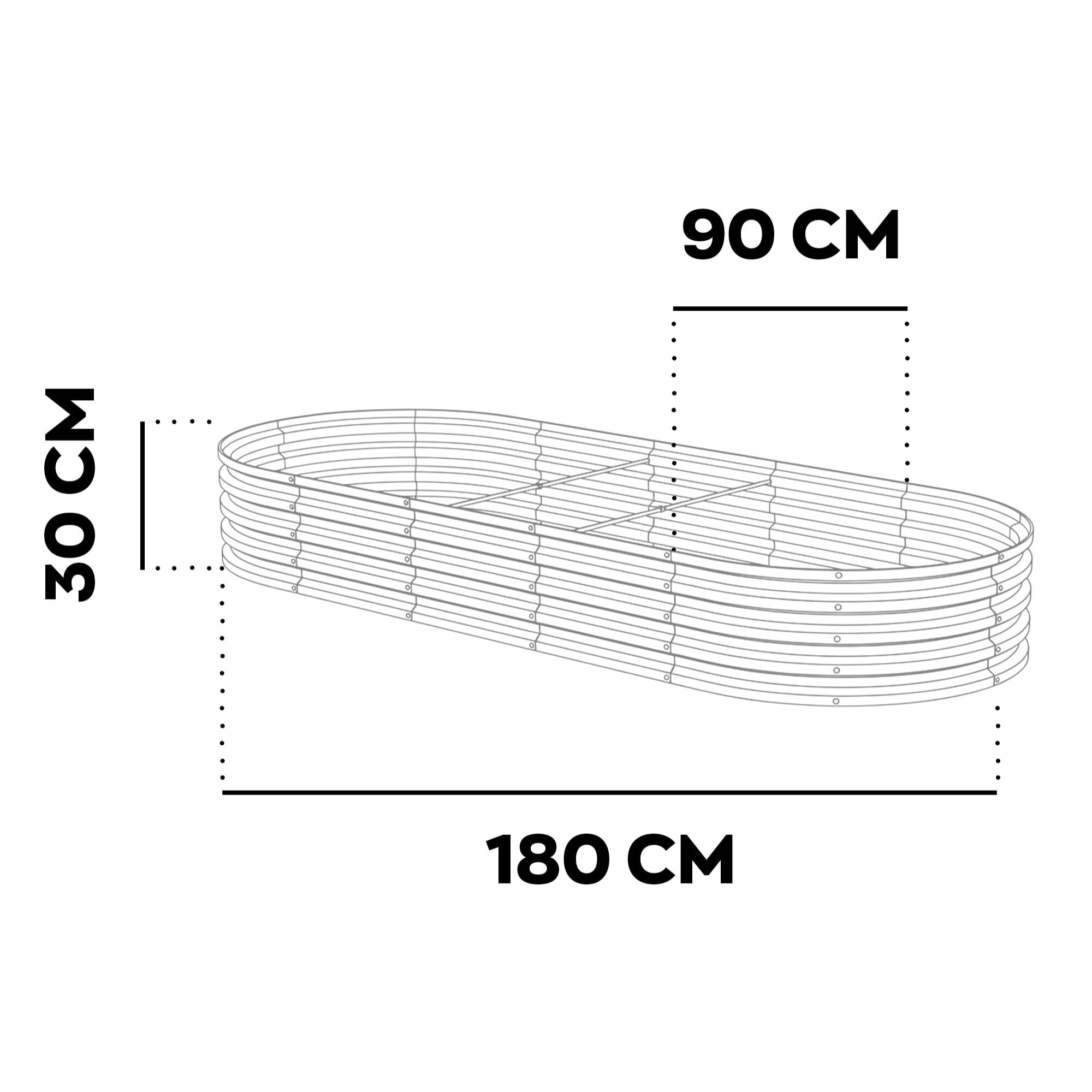 Niwa - Letto per Orto rialzato Ovale da Esterno 180x90x30 cm in Acciaio Inox Nero