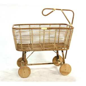 Culla "Norma" giunco cm97x57h43/79 con ruote in in legno - naturale