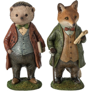 J-Line Renard hérisson et costume - polyrésine - multi - assortiment de 2