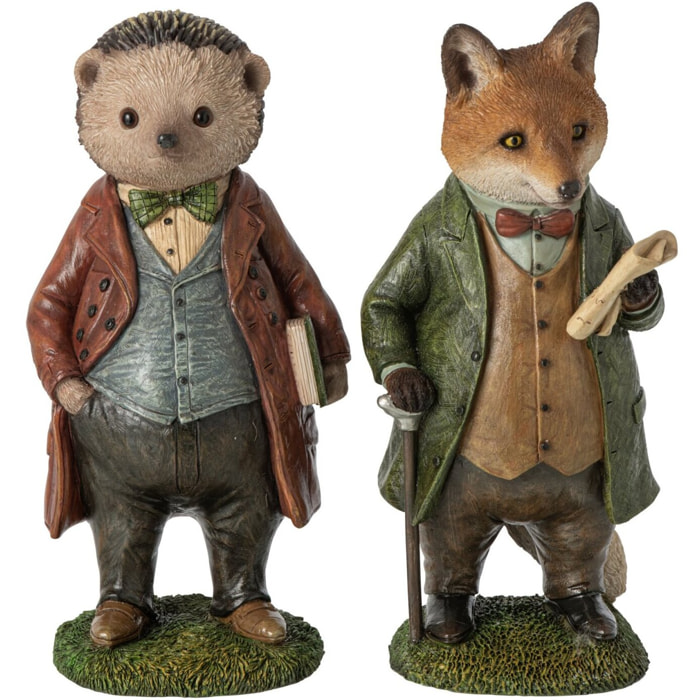 J-Line Renard hérisson et costume - polyrésine - multi - assortiment de 2