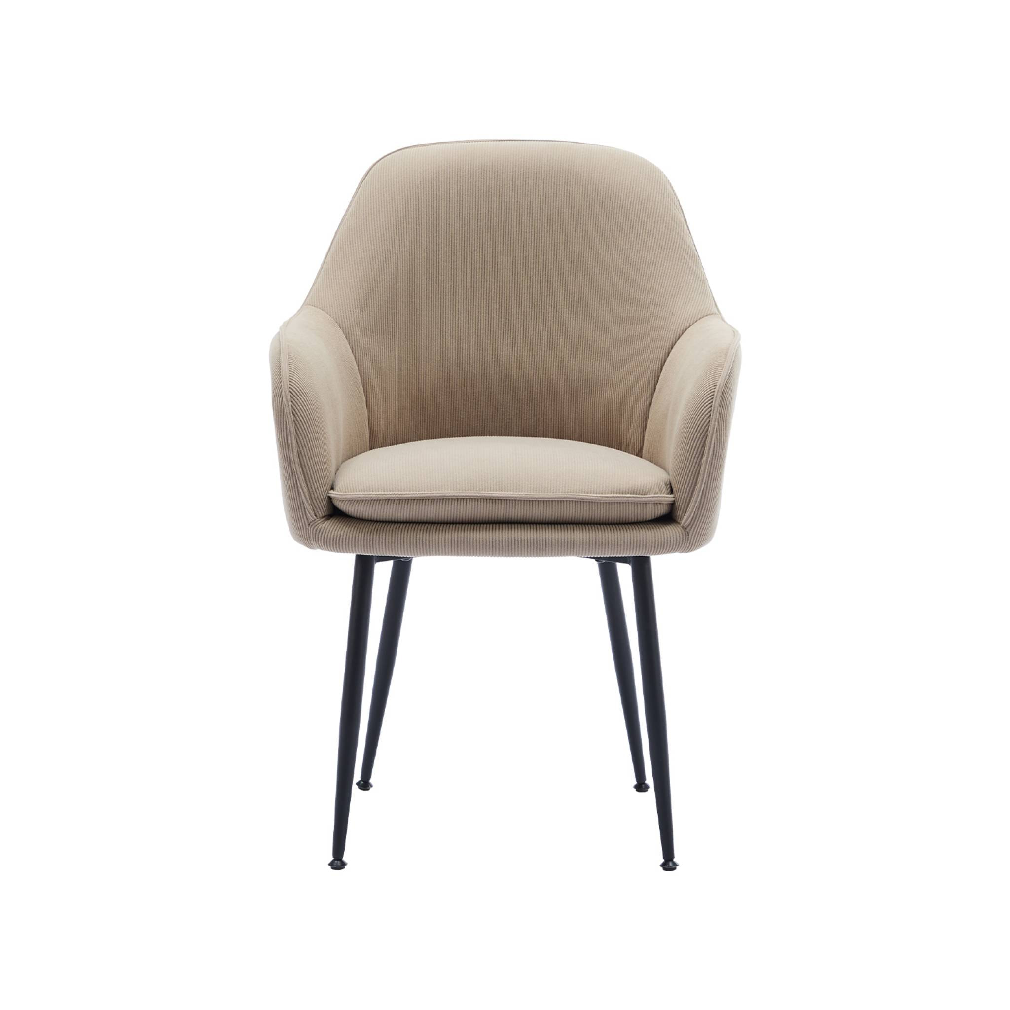 Lot de 2 fauteuils en velours côtelé beige et pieds en métal noir mat. L 57 x P 59 x H 84.5