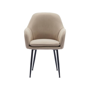Lot de 2 fauteuils en velours côtelé beige et pieds en métal noir mat. L 57 x P 59 x H 84.5
