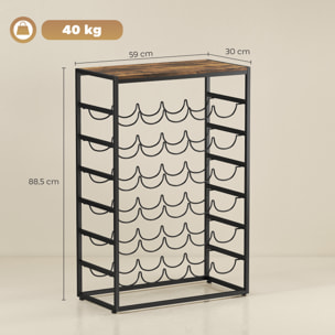 Botellero para 30 Botellas, Botellero para Vino de 6 Niveles con Encimera de Efecto Madera, Estilo Industrial, para Cocina, Comedor, Bar, 59x30x88,5 cm, Marrón Rústico