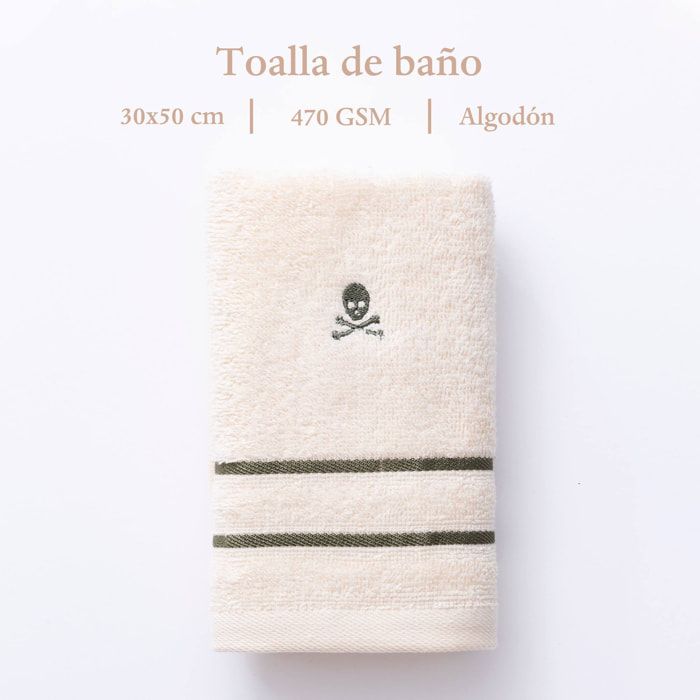 Toalla de invitados beige a rayas verdes 30x50cm 100% algodón 470gsm scalpers home