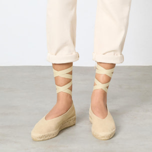 Alpargatas planas de mujer Gea en algodón acabado lavado, cierre mediante lazada