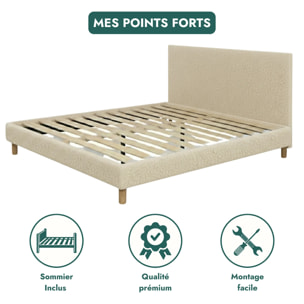 Ensemble matelas Bali & lit fixe Colisée | Mémoire de forme et ressorts ensachés | cadre à lattes | Velours côtelé | Beige