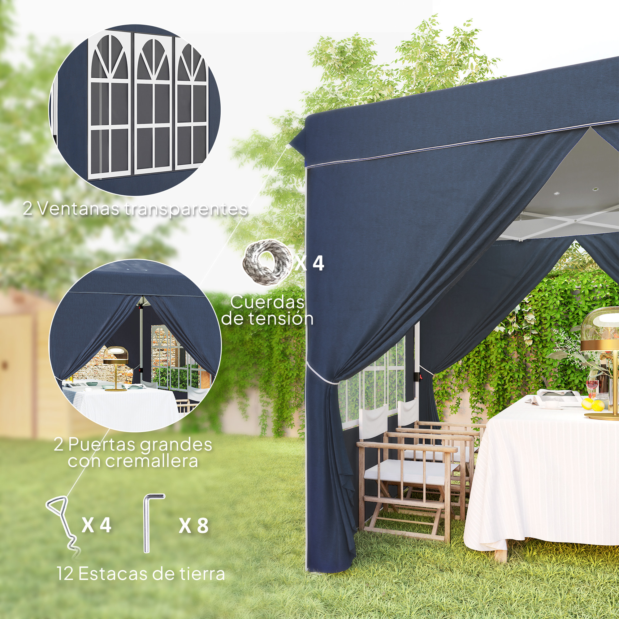 Carpa Plegable Pop-up Gazebo 2,5x2,5 m Cenador Plegable con 4 Paredes Laterales Anti-UV Altura Ajustable y Bolsa de Transporte para Camping Fiestas