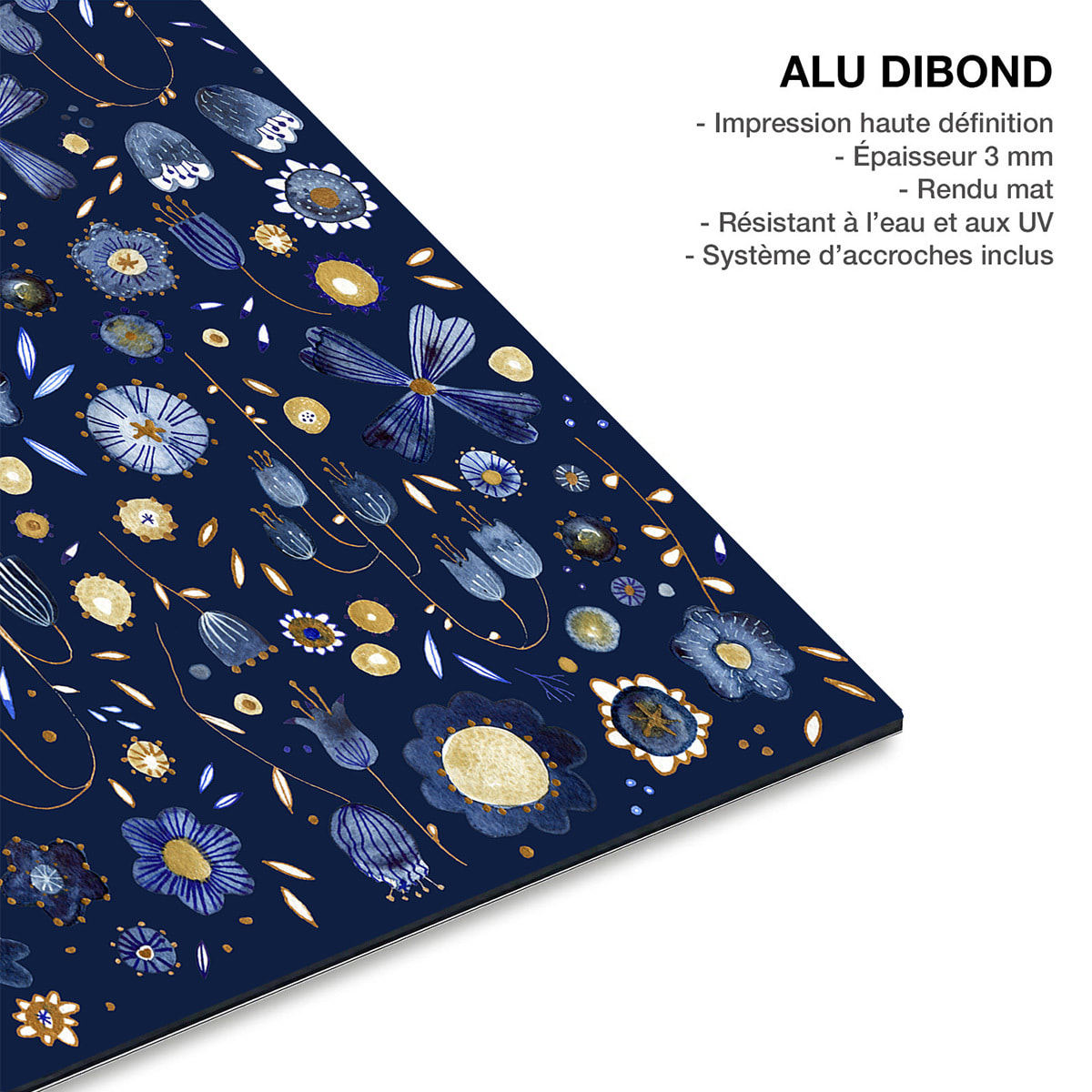 Tableau de fleurs Tableau fleurs de minuit bleu profond Tableau alu Dibond