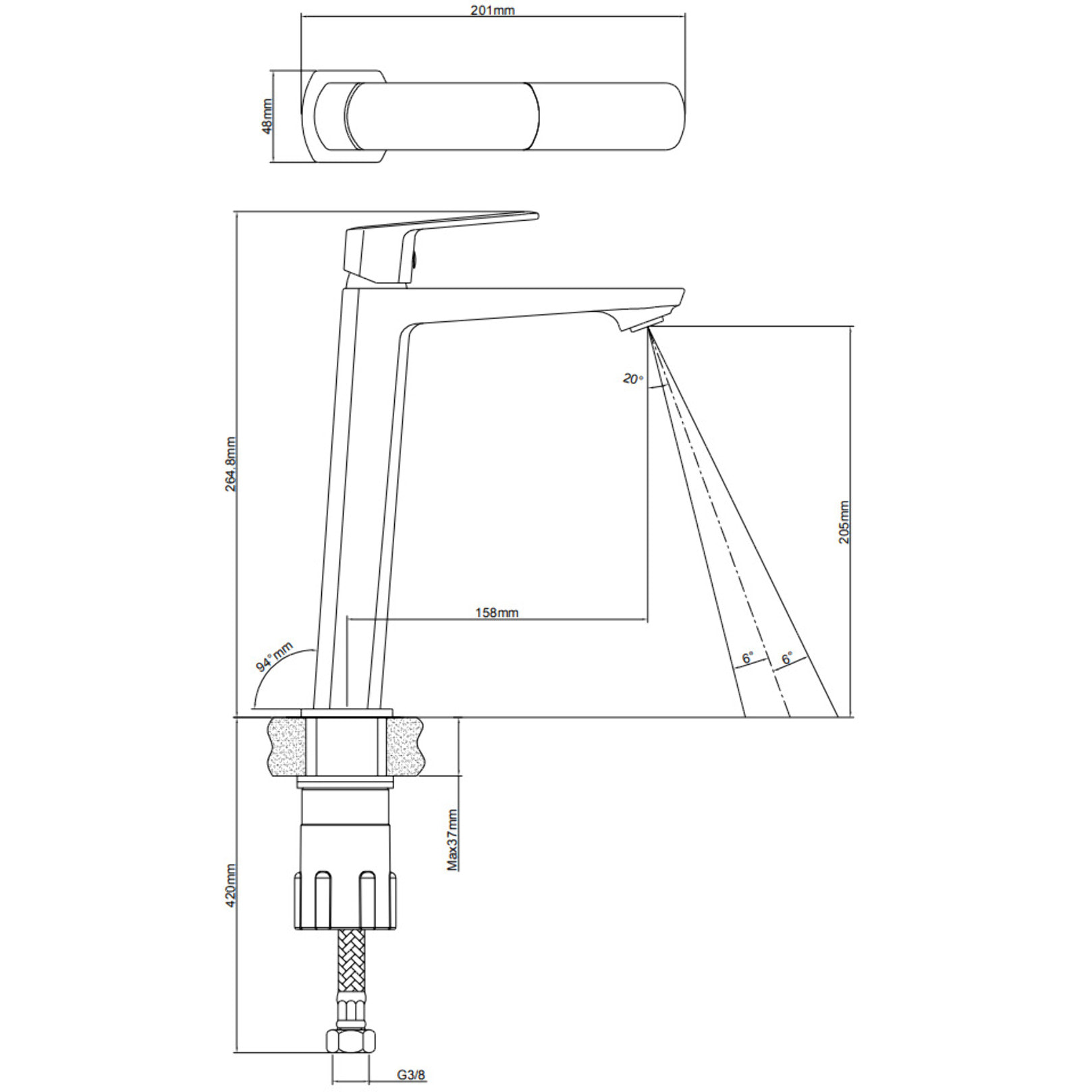 Mitigeur lavabo haut  Feel, sans tirette, chrome, SATBSFEEL285 avec une garantie de 5 ans