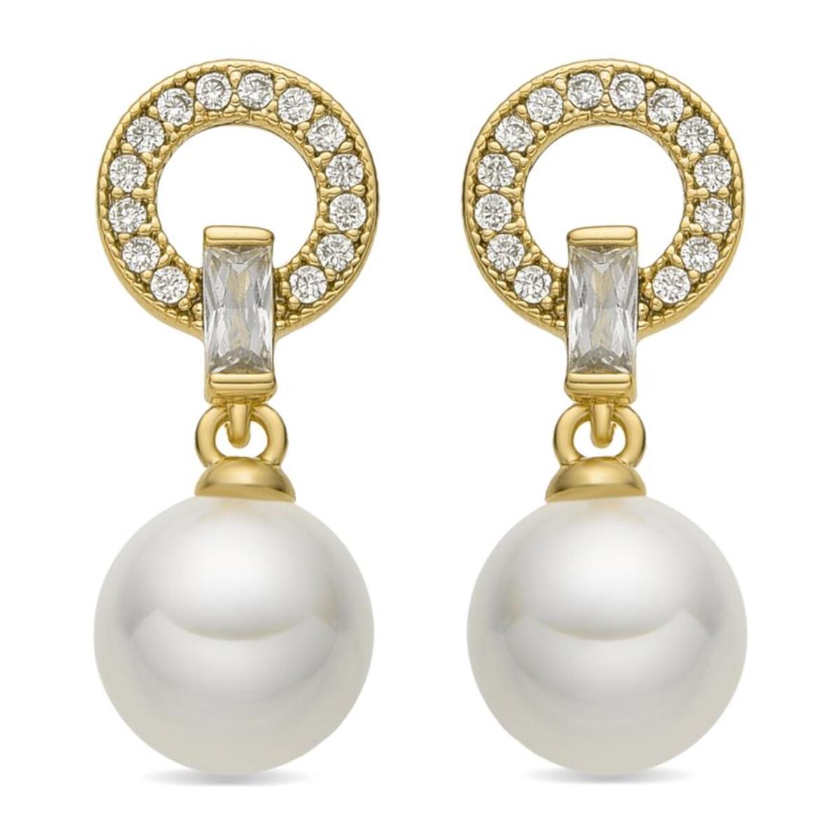 Pendientes con Perla Blanca acabado oro 18k