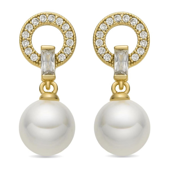 Pendientes con Perla Blanca acabado oro 18k