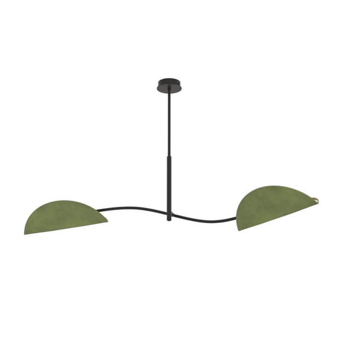 Lampada a sospensione Lotus in acciaio nero e velluto verde