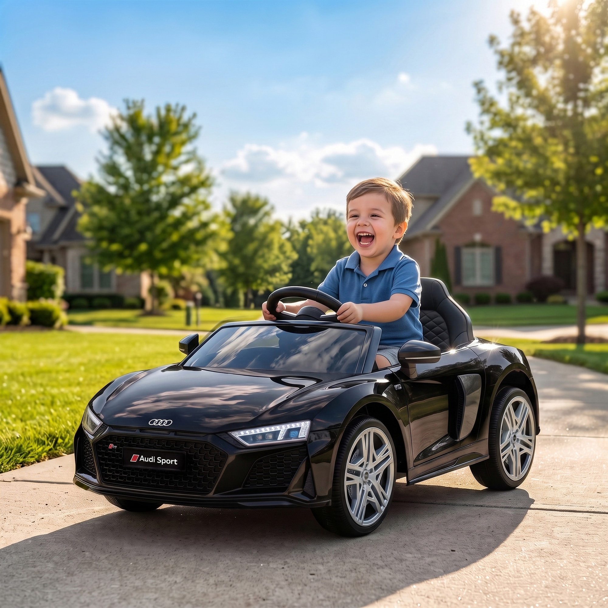 Coche Eléctrico para Niños Audi R8 Spyder Coche de Batería Litio 12V con Mando a Distancia 2,4 G 2 Motores Arranque Suave Suspensión Trasera Música Bocina USB Faros LED +3 Años 3-5km/h Negro